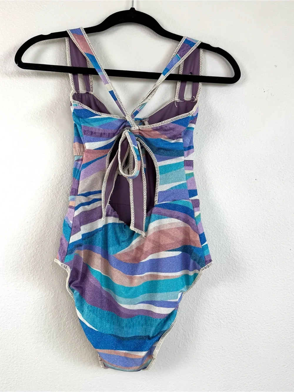 BECCA by Rebecca Virtue Blue Purple Agate Skylar Braided Plunge One-Piece Size S